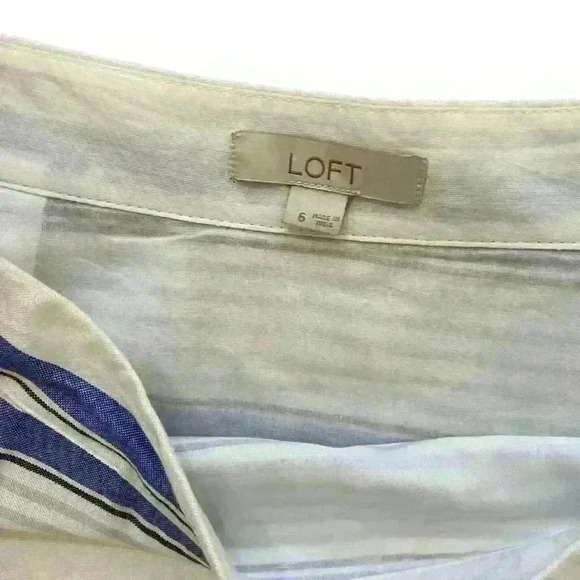 Ann Taylor LOFT midi Skirt Size 6 White Blue Chambray Stripes Ruffle Career - Picture 3 of 6